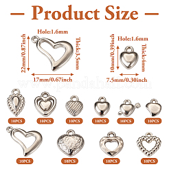 100個10スタイルアクリルパーツ  ハートチャーム  プラチナ  10~22x7.5~17x2.5~7.5mm  穴：1.6~2.2mm  10個/スタイル&nbsp;FIND-TA0002-61