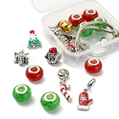 Diy ヨーロピアン ブレスレット メイキング キット  真鍮のヨーロピアンブレスレットを含む  クリスマスツリー & サンタクロース & グローブ & キャンディケイン 合金エナメルビーズ & チャーム & レジンビーズ  ミックスカラー  18個/箱&nbsp;DIY-YW0005-87