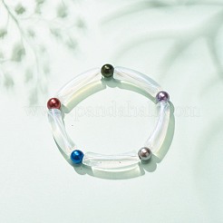 Acrylic Curved Tube & Round Chunky Stretch Bracelet for Women&nbsp;BJEW-JB08282