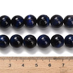 天然石タイガーアイビーズ連売り  グレードB  ラウンド  染め＆加熱  ダークブルー  10.5mm  穴：0.7mm  約38個/連  15.16インチ（38.5cm）&nbsp;G-F591-18-10mm-03