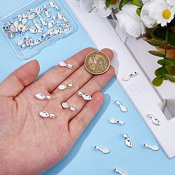 40個2スタイルの合金と真鍮のピンチベイル  ペンダント作り用の接着剤付きフラットパッドベイル  楕円形/葉  925銀メッキ  16x5.5~6.5x1.5~1.8mm  穴：3~4.5x2mm  約20個/スタイル&nbsp;FIND-HS0001-86