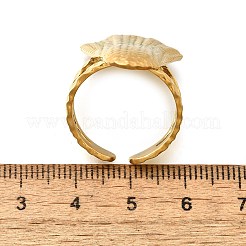 女性用304ステンレススチールオープンカフリング  18KGP本金メッキ  花  26x19mm  内径: 調節可能&nbsp;RJEW-A053-06G-09