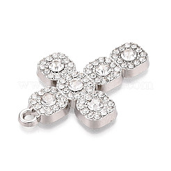 合金ラインストーンペンダント  クロス  カドミウムフリー＆鉛フリー  プラチナ  44.5x30x4mm  穴：2.5mm&nbsp;PALLOY-N182-11P