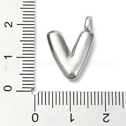 変色防止304ステンレススチールペンダント  レターチャーム  V字  19x14x4mm  穴：1.6mm&nbsp;STAS-U033-02P-V