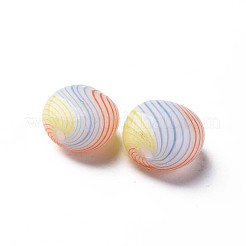手作りの吹きガラスドームビーズ  縞模様  フラットラウンド  レッドオレンジ  15~16x9~10mm  穴：0.8~1mm&nbsp;GLAA-T012-50B