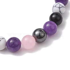 8mm ラウンド天然黒曜石、染色石英、染色翡翠  女性用合成ハウライトと非磁性ヘマタイトビーズストレッチブレスレット  内径：2-1/2インチ（6.4cm）  ラウンド：8mm&nbsp;BJEW-JB10437