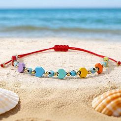 Synthetic Turquoise Heart & Glass Evil Eye Link Bracelets&nbsp;IQ8070