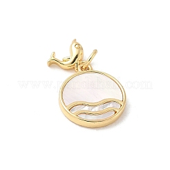 Brass Pave Natural White Shell Pendants&nbsp;KK-S522-12G