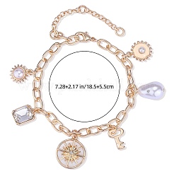 Imitation Pearl & Sun & Skeleton Key Charm Bracelet with Cable Chains&nbsp;JB782A