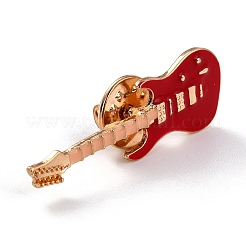 ギターエナメルピン  女性のための楽器合金エナメルブローチ  レッド  ゴールドカラー  41~42x13.5x10mm  ピン：1mm&nbsp;JEWB-P011-01G