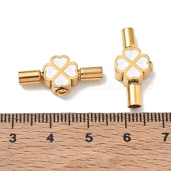 304ステンレススチール製エナメル加工ヨーロピアンクラスプ（コードエンド付き）  4葉のクローバー  イオンプレーティング（ip）  長持ちメッキ  18KGP本金メッキ  22x10.5x5mm  穴：3mm&nbsp;SA-CBABC0F-09G