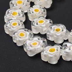 手作りミッレフィオーリガラスビーズ連売り  花  透明  10~12x2.6mm  穴：1mm  約40個/連  15'（38センチメートル）&nbsp;LAMP-J035-10mm-48