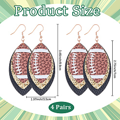 4Pair Rugby Leather with 304 Stainless Steel Dangle Earring&nbsp;EJEW-CL00002