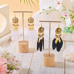 2Pairs 2 Colors Feather Chandelier Earrings&nbsp;EJEW-TA0001-81A