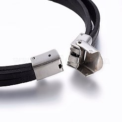 レザーコードブレスレット  201ステンレススチール留め具付き  無限大  ブラック  8-1/4インチ（21cm）  8~18x4~8mm&nbsp;BJEW-E345-04B