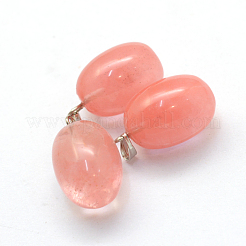 楕円染め桜石英ガラスペンダント  プラチナトーンの真鍮パーツ  21~22x12~14mm  穴：2x7mm&nbsp;G-Q433-12