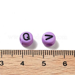 不透明なアクリルビーズ  大穴ビーズ  文字a~z付きのフラットラウンド  プラム  7x5mm  穴：2.5mm  約：3333個/ 500 G&nbsp;OACR-R005-02G