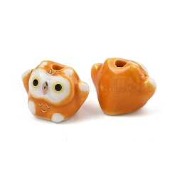 かわいい手描きのミニフクロウの磁器ビーズ  セラミック製の動物ビーズ  オレンジ  11.5~12x17x13~13.5mm  穴：2.5~2.7mm&nbsp;LS-PORC-F014-01D