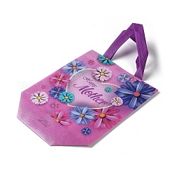 Mother's Day Theme Printed Flower Non-Woven Reusable Folding Gift Bags with Handle&nbsp;ABAG-F009-C02