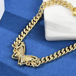 真鍮製マイクロパヴェキュービックジルコニアコネクターブレスレット  女性用キューバチェーンジュエリー  蝶  18KGP本金メッキ  7-3/8インチ（18.7cm）  ペンダント：30x20x4mm&nbsp;BJEW-M050-04G-03