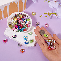 透明と不透明の120種類のスタイルの大きな穴のアクリルヨーロピアンビーズ4個  シルバーカラーメッキの鉄製ダブルコア付き  ロンデル  ミックスカラー  13.5~15x8.5~10mm  穴：5mm  30個/スタイル&nbsp;PACR-TA0001-14