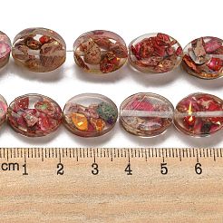 天然の染色されたインペリアルジャスパーと樹脂ビーズの連売り  オーバル  サクランボ色  16x12x6mm  穴：1.2mm  約11個/連  6.89インチ（17.5cm）&nbsp;G-G083-A03-01