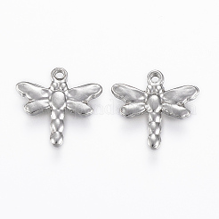 変色しにくい201ステンレススチールチャーム  トンボ  ステンレス鋼色  15x16x2.5mm  穴：1.2mm&nbsp;LS-STAS-H420-20P