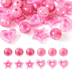 24個4スタイルのアクリルビーズセット  ショッキングピンク  15.5~21.5x15~23x6mm  穴：2.7~3mm  6個/スタイル&nbsp;OACR-TA0002-84A