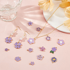 48個24スタイルアロイエナメルチャーム  花  プラム  8~24.5x12~23x1~4mm  穴：1.4~2mm  2個/スタイル&nbsp;ENAM-DR0001-09