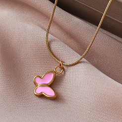 Vintage 304 Stainless Steel Enamel Butterfly Pendant Necklaces for Women&nbsp;YX3254