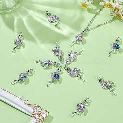 25個5色亜鉛合金ペンダント  ラインストーン付き  フラミンゴ  銀  ミックスカラー  32.5x15x5mm  穴：2.3mm  5個/カラー&nbsp;FIND-WR0012-68