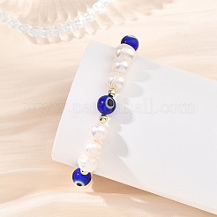 Natural Cultured Freshwater Pearl & Lampwork Beads Stretch Bracelets for Women&nbsp;BJEW-JB14083