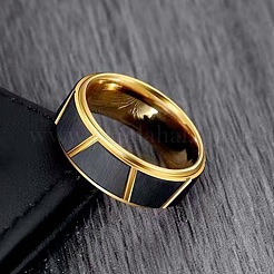 男性用304ステンレススチール製指輪  台形模様  ゴールドカラー  usサイズ10（19.8mm）&nbsp;WG58AA5-01