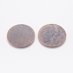 メタルタグ  真鍮タグブランクタグペンダント  フラットラウンド  赤銅鉱  34x0.5mm  穴：1mm&nbsp;X-KK-N0001-04R