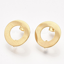 304ステンレススチールスタッドピアス金具  ピアスキャッチとカン付き  フラットラウンド  ゴールドカラー  18mm  穴：3mm  ピン：0.7mm&nbsp;X-STAS-S079-50