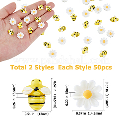 100個2スタイル不透明樹脂カボション  ミツバチ/花  ミックスカラー  14.5x13~14.5x5~6.5mm  50個/スタイル&nbsp;RESI-HS0001-03