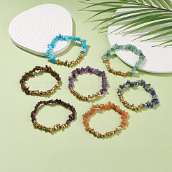 7ピース 7スタイル 天然&合成混合石チップ ストレッチブレスレットセット 女性用  内径：2インチ（5cm）  1個/スタイル&nbsp;BJEW-JB08515