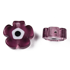 手作りナザールボンジュウランプワークビーズ連売り  花  オールドローズ  7~9.5x7~9x2.5~3mm  穴：1mm  約54個/連  16.14インチ（41cm）&nbsp;LAMP-N029-018-01