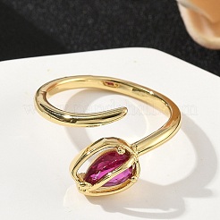 Flower Brass Micro Pave Cubic Zirconia Cuff Rings for Women&nbsp;RJEW-A069-05G-02