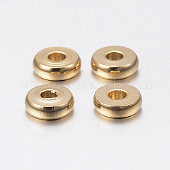 イオンプレーティング（IP）304ステンレススチールスペーサービーズ  ドーナツ  ゴールドカラー  8x2.5mm  穴：3mm&nbsp;STAS-F135-05G