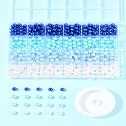 100個 4色スプレー塗装ABSプラスチック模造パールビーズ  ラウンド  透明な弾性クリスタル糸付き  ブルー  8x7.5mm  穴：1.8mm&nbsp;OACR-FS0002-09B