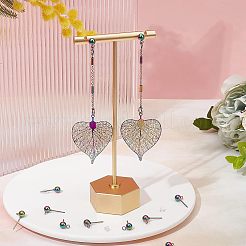 レインボーカラーのステンレススチールスタッドピアス金具50個  丸玉スタッドピアスポスト  50個のプラスチック製イヤーナット付き  15x6x3mm  穴：1.2mm  ピン：0.6mm&nbsp;STAS-UN0037-07A