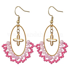 Oval Brass & 304 Stainless Steel Dangle Earrings&nbsp;EJEW-MZ00799-02