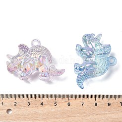 電気メッキ透明UVメッキアクリルパーツ  虹色の  恐竜のチャーム  ミックスカラー  31.5x43.5x16mm  穴：3mm&nbsp;OACR-I014-06
