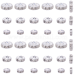 520個真鍮ラインストーンスペーサービーズ  カドミウムフリー＆鉛フリー  ストレートフランジ  ロンデル  銀  6~10x3~4mm  穴：1~2.5mm  3スタイル&nbsp;RB-PA0001-07A