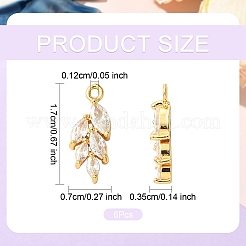 6Pcs Brass Micro Pave Clear Cubic Zirconia Pendants&nbsp;ZIRC-YW0001-23