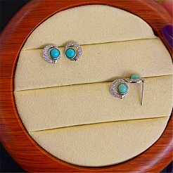 合成ターコイズダングルスタッドピアス  スターリングシルバーのイヤリング金具付き  アンティークシルバー  15x15mm&nbsp;EJEW-C178-01B