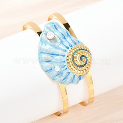 Shell Shape 304 Stainless Steel Enamel Cuff Bangles for Women&nbsp;BJEW-A049-04A-G