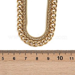 304ステンレススチールツイストチェーン3層ネックレス（女性用）  ゴールドカラー  15.75インチ（40cm）  1~5 mm幅&nbsp;NJEW-A057-02C-G