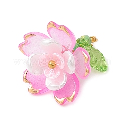 透明なアクリルパーツ  ガラスシードビーズで  花  ゴールドライン入り  マゼンタ  17.5x18x19mm  穴：1.8mm&nbsp;PALLOY-MZ00822-01